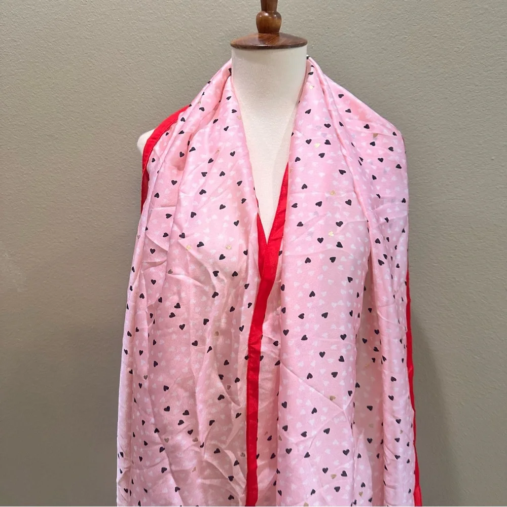 Pink Heart Pattern Silky Satin Neck Scarf Valentines wrap bag charm